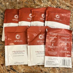 Seven packets of coffee, soft serve mix